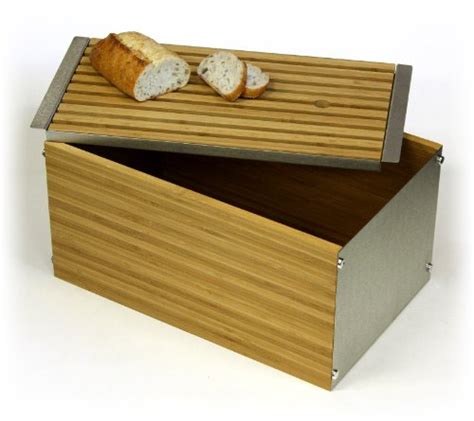 Simply Bamboo Extra Large Napa Bamboo And Brushed Stainless Steel Bread Box W Crumb Tray Cutting