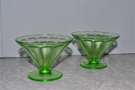 Federal Green Depression Sherbet Cups Set Of 2 Vaseline Etsy