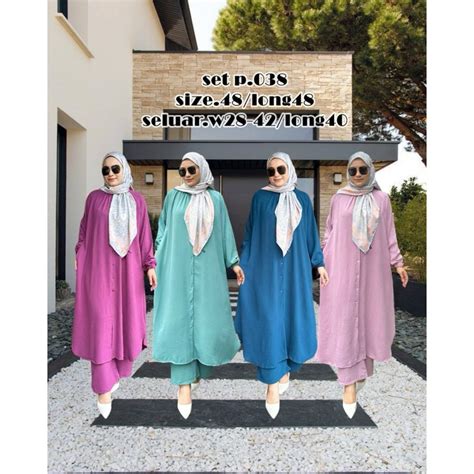 HOT ITEMSSET SUIT FATHIA EXCLUSIVE SET BLOUSE LABUH MUSLIMAH SELUAR