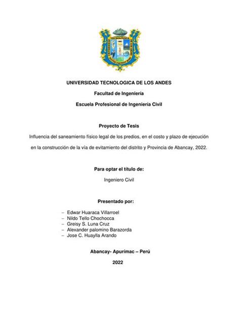 Influencia del Saneamiento Físico Legal de los Predios en el Costo y