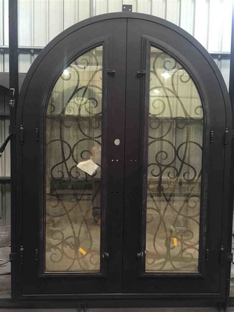 Double Entry Wrought Iron Door With Eyebrow Top China Metal Door And Wrought Iron Door