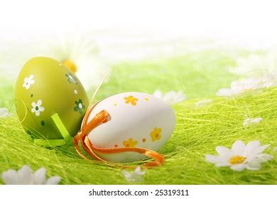 Painted Colorful Easter Eggs On Green Stock Photo 25319311 Shutterstock