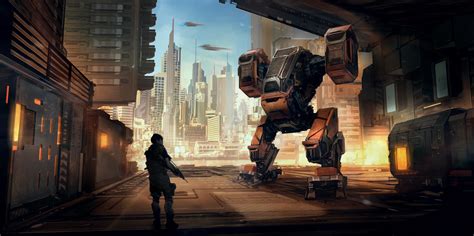 Fond d écran futuriste ouvrages d art science fiction Mech Jeux