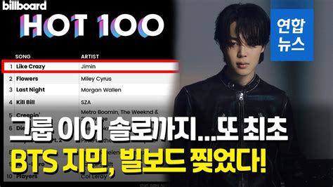 BTS여서 가능 지민 빌보드 핫 100 1위K팝 솔로 최초 연합뉴스 Yonhapnews YouTube