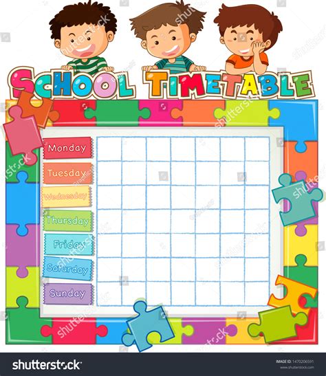 School Timetable Template Kids Illustration Stock Vector (Royalty Free) 1470206591 | Shutterstock