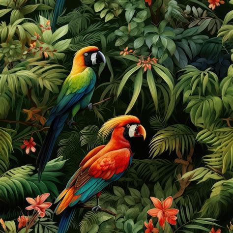 Premium AI Image | Lush green jungle with exotic birds