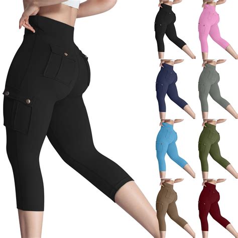 Brnmxoke Cargo Capri Leggings With Pockets For Women High Waisted Yoga