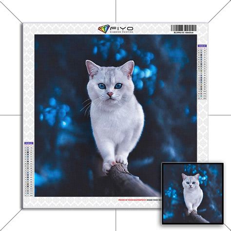 Купить 5D DIY Алмазная картина Голубые глаза Белый кот Вышивка ...