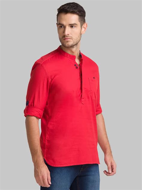 Men Red Slim Fit Solid Cotton Full Sleeve Shirts Myraymond