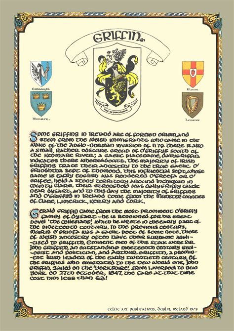 Griffin Family Crest Print Download Irish Coat of Arms Irish Family ...