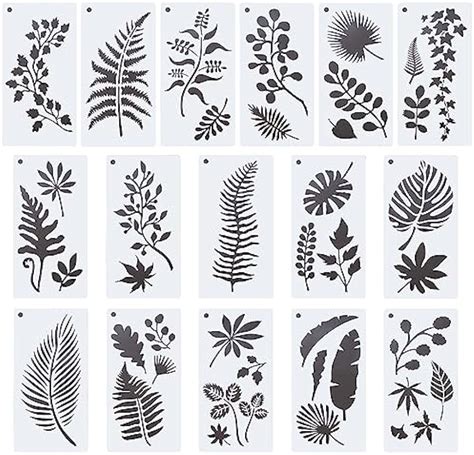 16 Styles Tropical Leaf Stencils Reusable Plant Fern Eucalyptus Leaves Monstera Palm Turtle