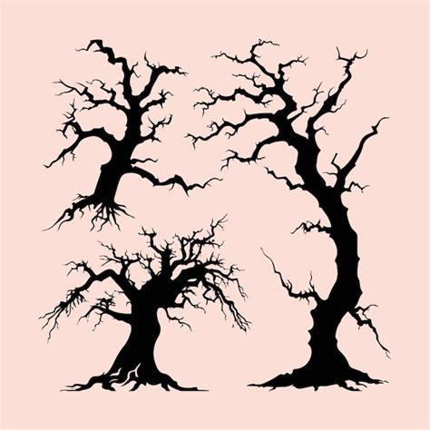 Haunted Tree Schwarze Silhouette Halloween Gruselige Baum Ikonen Vektor