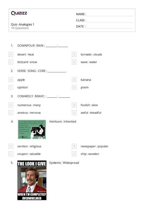 50 Analogies Worksheets For 7th Grade On Quizizz Free And Printable