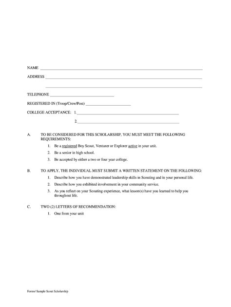 Fillable Online Sccbsa Sample Scout Scholarship App Fax Email Print