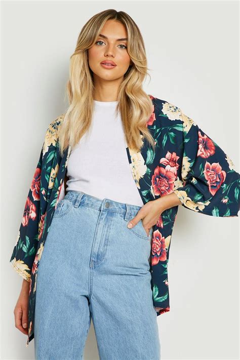 Women S Floral Print Woven Kimono Boohoo Uk