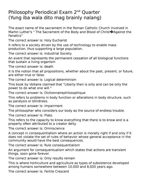 Philo Exam Philosophy Periodical Exam Nd Quarter Yung Iba Wala