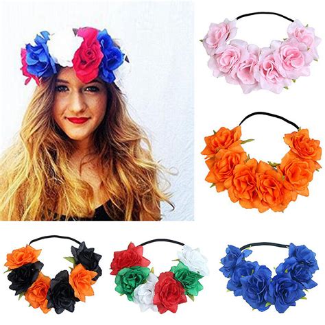 Rose Flower Headband Simulation Flower Elastic Hair Band Wedding Bridal Garlan ♪ Ebay