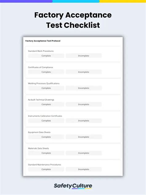 Free Factory Acceptance Test Checklists Pdf Safetyculture