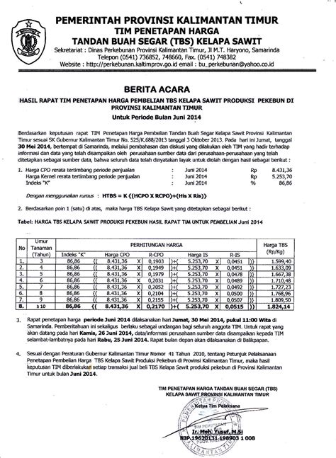 Informasi Harga Tbs Kelapa Sawit Bulan Juni 2014