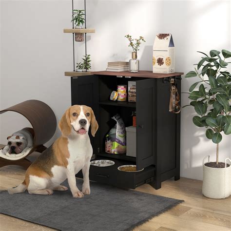 Hokku Designs Black Dog Food Storage With Hidden Bowls, Adjustable