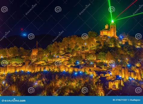 Night View of Illuminated Tsarevets Fortress in Veliko Tarnovo, Stock ...