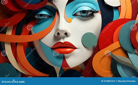 Cubist Portrait With Geometric Shapes Flat Design Top View Avant