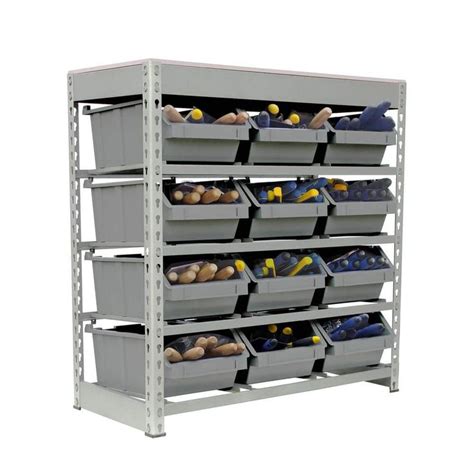 Kings Rack Gray 4 Tier Boltless Bin Storage Shelving System Garage