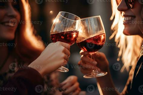 Ai Generated Two Women Toasting With Wine Glasses Stock Photo