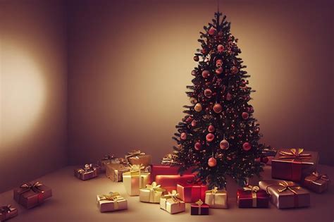 Premium Photo | Christmas Tree with Decorations Near a Fireplace with ...