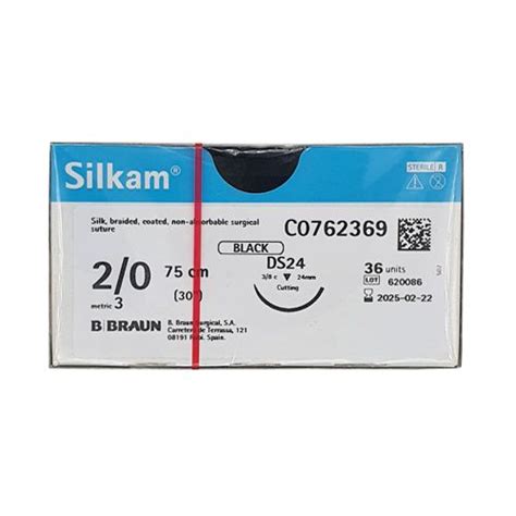 Silkam Black 2 0 24mm 3 8 Circle Cutting Needle 75cm X 36 MidMeds