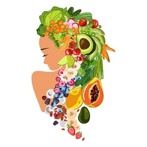 Premium Vector Young Healthy Woman Abstract Portrait With Fruits