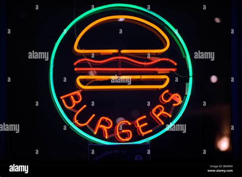 Burger Neon Sign In Brighton December 2008 Stock Photo 21114552 Alamy