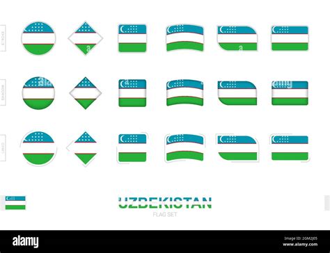 Uzbekistan Flag Set Simple Flags Of Uzbekistan With Three Different