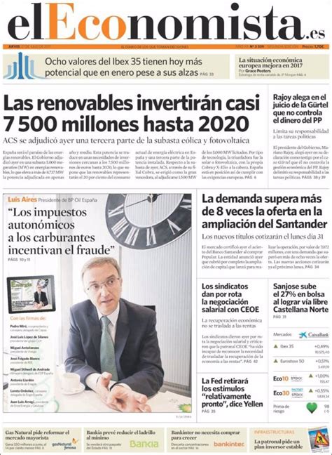 Las Portadas De Los Periódicos Económicos De Hoy Jueves 27 De Julio