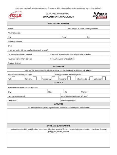 Fccla Job Interview Application Fill Online Printable Fillable