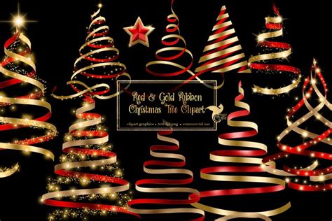 Red And Gold Ribbon Christmas Trees Clipart