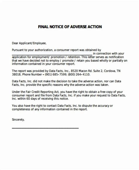 Adverse Action Letter Sample Example Document Template