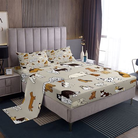 YST Cartoon Animal Queen Sheets Dachshund Corgi Bed Set, Cute Dog Puppy ...