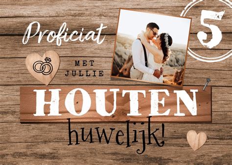 Felicitatiekaart Houten Huwelijk Hout Jaar Kaartje Go