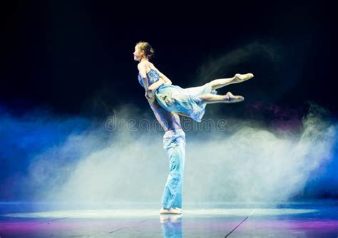 Chinese Ballerinas Performing In Blue Dresses Editorial Stock Photo