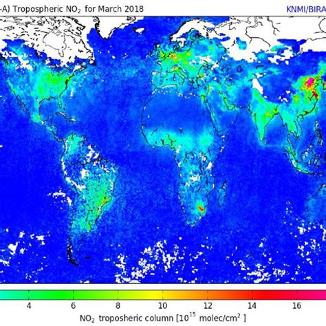 Tropospheric No 2 Column Density In 10 15 Moleculescm 2 For March 2018