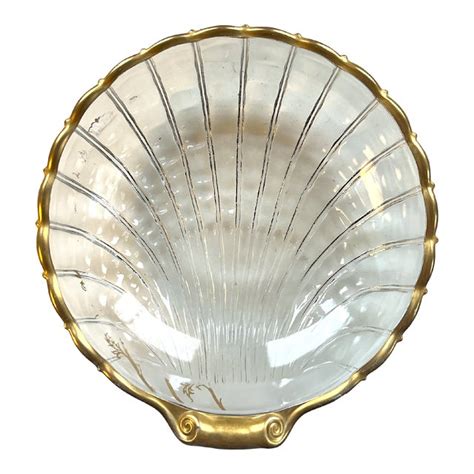 1950s Clear Glass Scalloped Shell Dish Catchall With Gold Gilt Rim Chairish