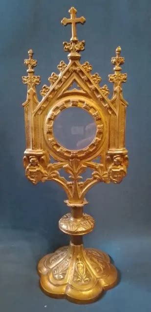 Ancien Reliquaire Bronze Vide Ostensoir Religieux Monstrance Xix Me H