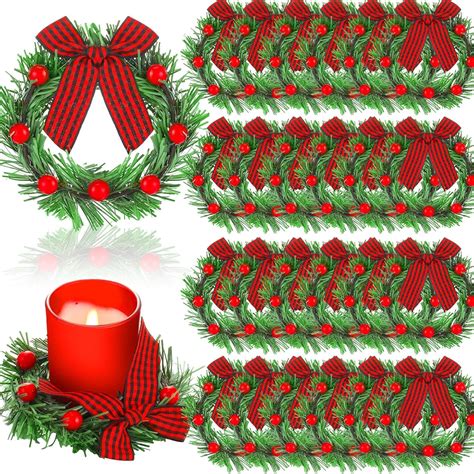 Amazon Yuxung Pcs Christmas Candle Rings With Red Berry Grass