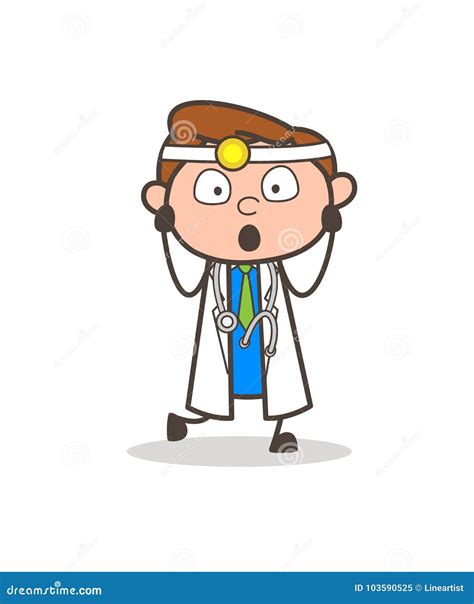 Karikatur Entsetzter Doktor Expression Vector Illustration Stock