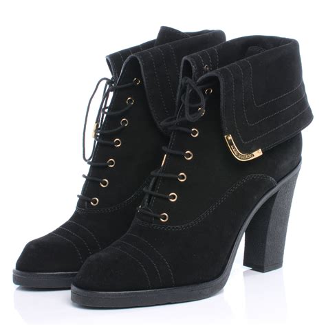 Louis Vuitton Suede Lace Up Ankle Boots 39 5 Black 39250