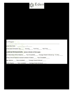 Fillable Online Eden College Application Form Formatted Docx Fax Email