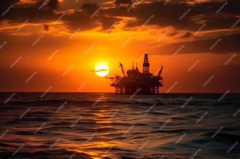 Premium AI Image | A sunset over the ocean with an oil rig in the ...