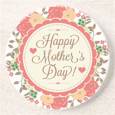 Happy Mother Day Text And Colorful Floral Design 2 Sandstone Coaster