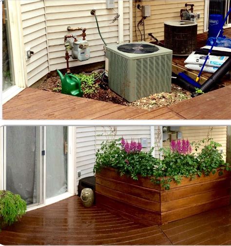 AC Unit Cover Up With Large Planter Stained With Walnut Semi